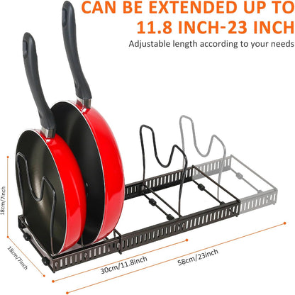 ROOHUA Pot and Pan Lid Organizer Rack for Under Cabinet, 12"-23" Expandable | 10 Adjustable Dividers, Holds Pan Lids, Cookware & Bakeware, Creates Tidy Cabinet Storage, Durable Metal, Bronze