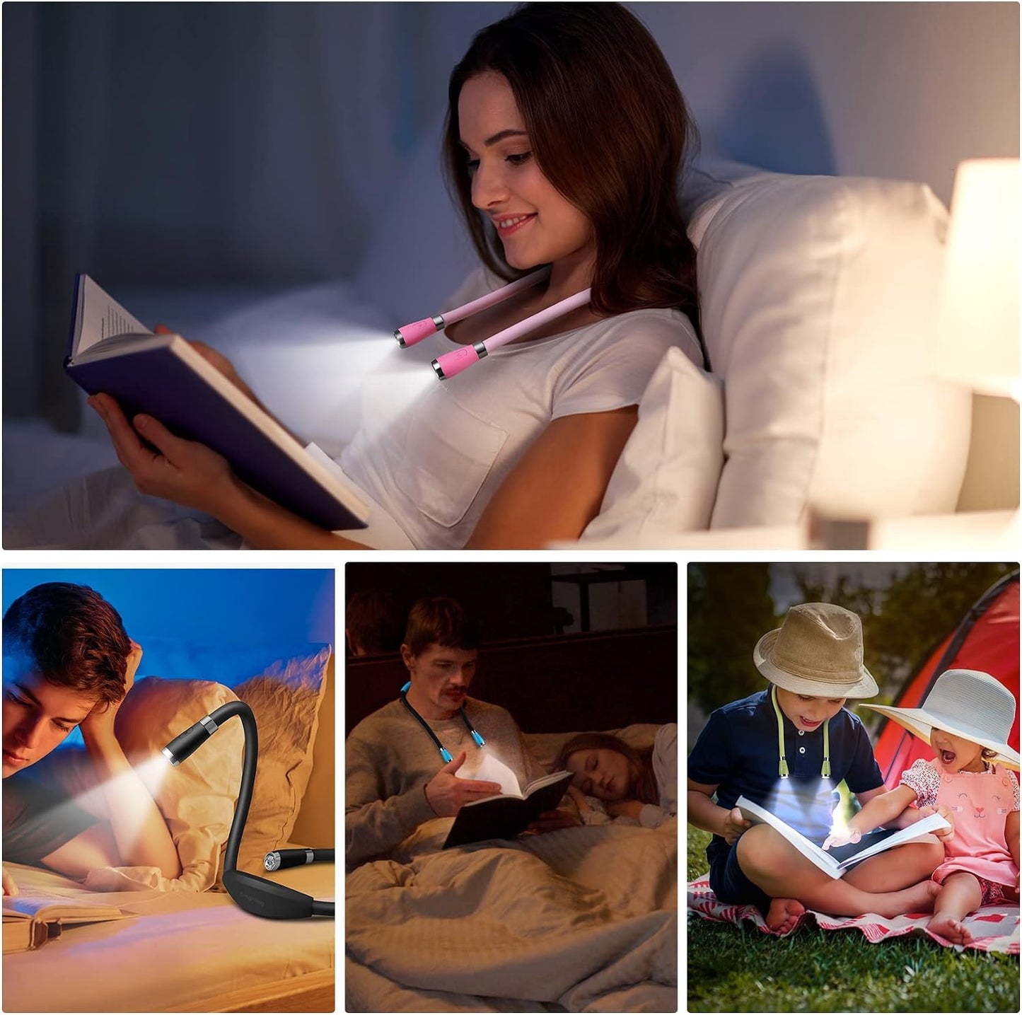 Neck Book Light LED Reading Lamp USB-C Rechargeable, Hands Free, 4 LED Bulbs, 4 Adjustable Brightness, for Reading in Bed or Reading in Car (Green)