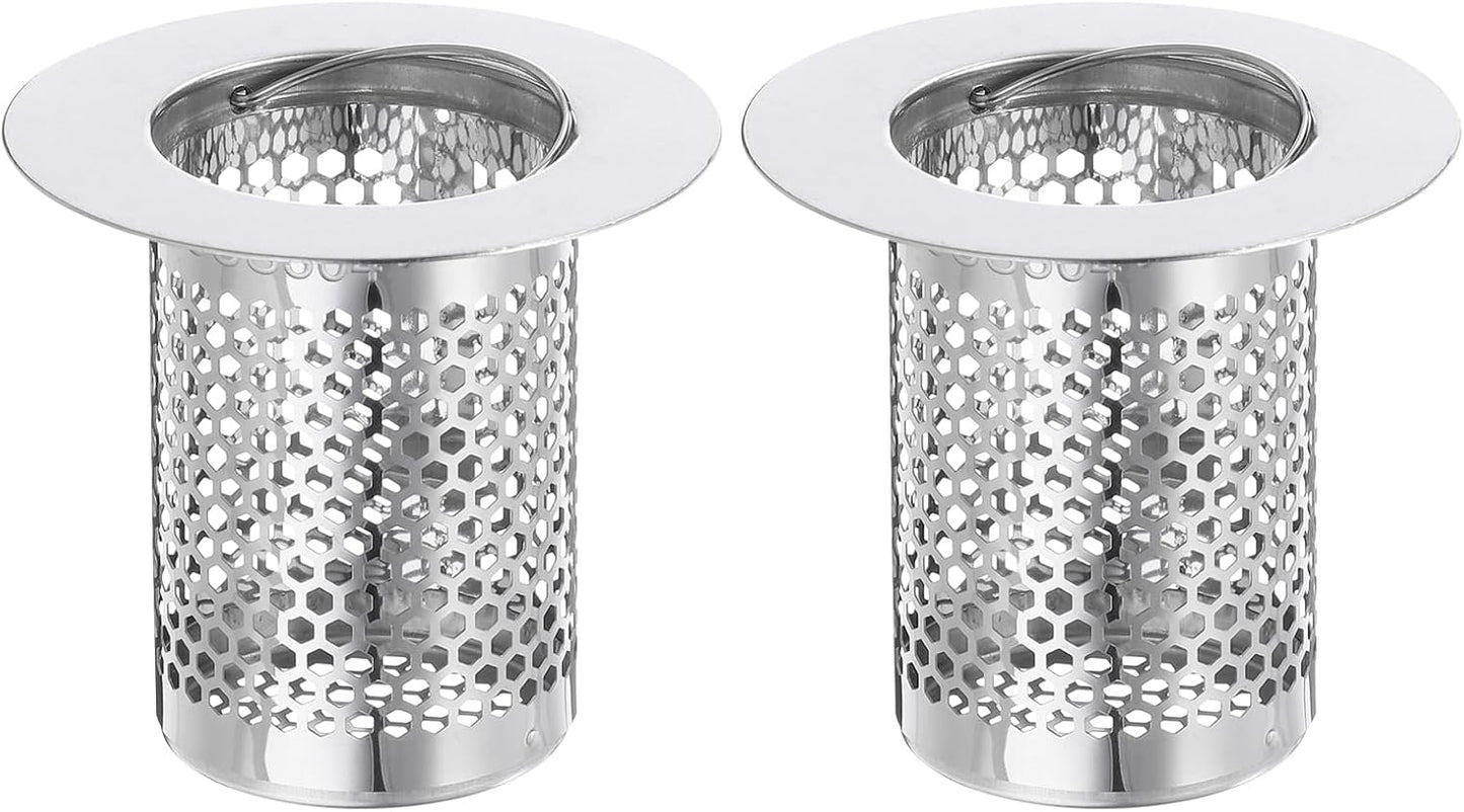 uxcell 2 Pack Shower Drain Strainer, 2" x 2.5" Stainless Steel Floor Drain Strainer Deep Sink Hair Catcher for Kitchen Bathroom Balcony Floor Drain, Fit Hole Size from 1.57" to 2.56"
