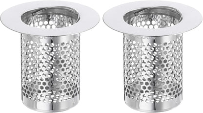 uxcell 2 Pack Shower Drain Strainer, 2" x 2.5" Stainless Steel Floor Drain Strainer Deep Sink Hair Catcher for Kitchen Bathroom Balcony Floor Drain, Fit Hole Size from 1.57" to 2.56"