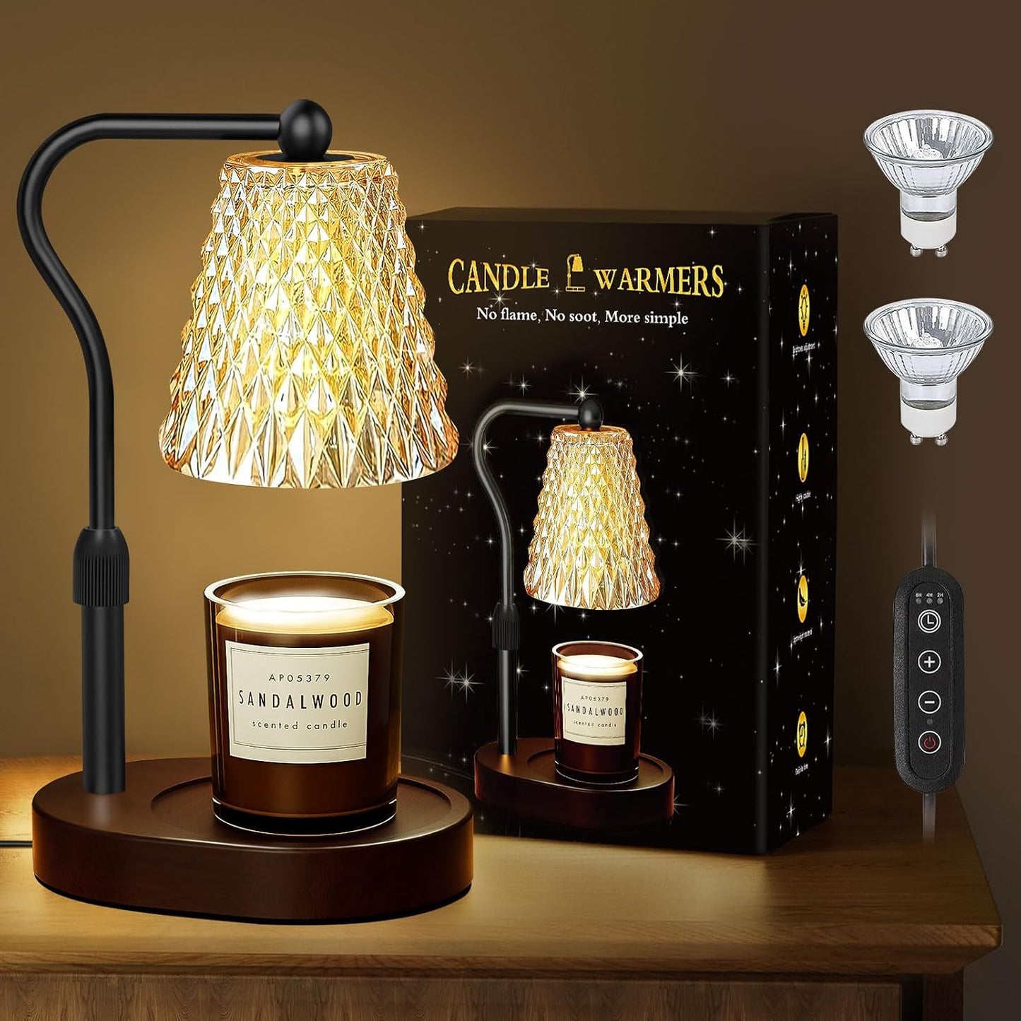 Candle Warmer Lamp with Timer Dimmer, Birthday Gifts for Women Mom, Height Adjustable Wax Melt Warmer for Jar Candles with 2 Bulbs, House Warming Gifts New Home Decor