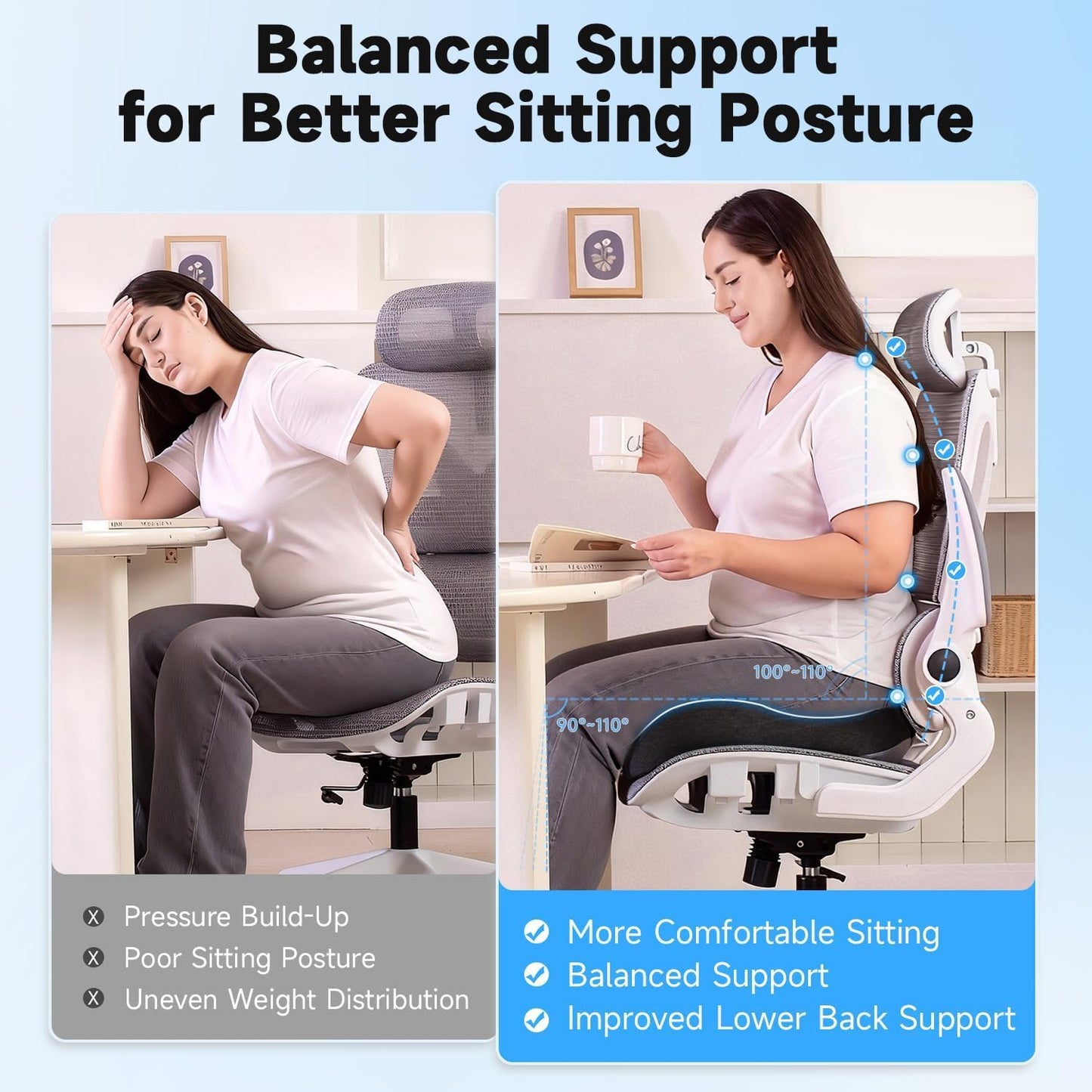 Office Chair Cushion Tailbone Pressure Relief Long Sitting Comfort Large | Ergonomic High-Density Memory Foam Seat Cushion,Removable Washable Cover for Long Hours of Desk Sitting,Dark Gray
