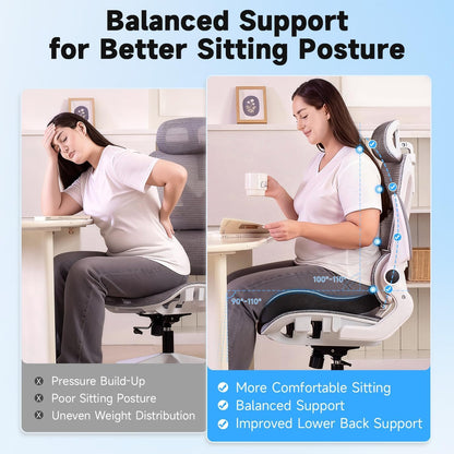 Office Chair Cushion Tailbone Pressure Relief Long Sitting Comfort Large | Ergonomic High-Density Memory Foam Seat Cushion,Removable Washable Cover for Long Hours of Desk Sitting,Dark Gray