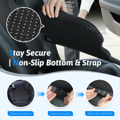 Wedge Car Seat Cushion for Better Visibility & Sciatica Pain Relief | High Density Memory Foam, Non-Slip Ergonomic Car Seat Cushion for Driving, Universal Fit for Car, SUV,Truck & Tractor