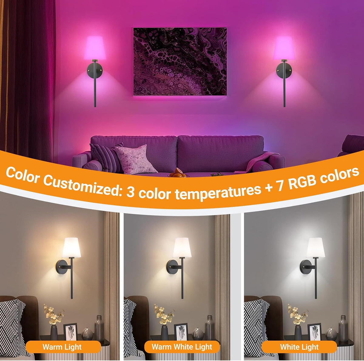 Nekhung Battery Operated Wall Sconce, Peel and Stick Sconces Set of 2