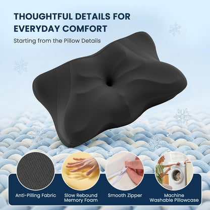 Sweetcrispy Cervical Pillow for Neck and Shoulder - Ergonomic Memory Foam Pillows, Contour Side Sleeper for Adults, Cooling Orthopedic Neck Support for Back Stomach Sleepers, White