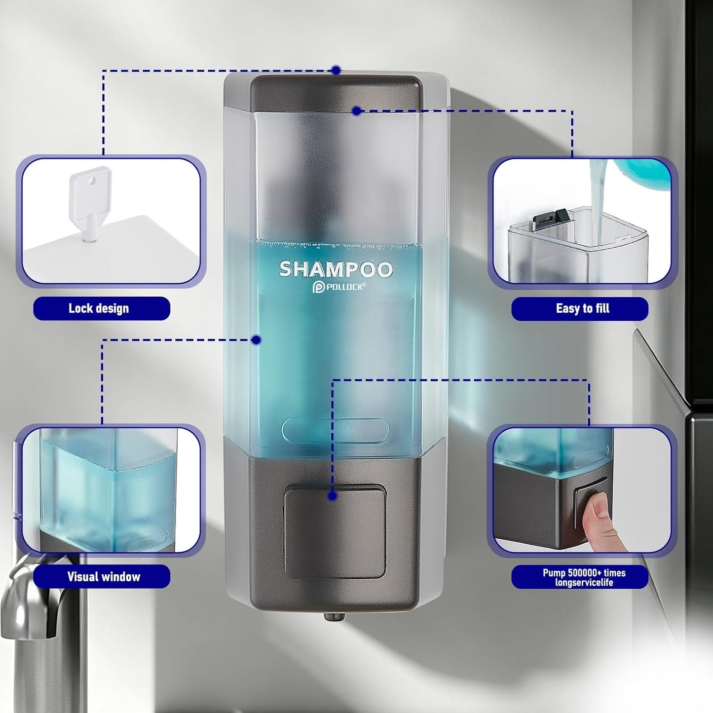 Pollock Shampoo and Conditioner Dispenser,Black 3 Chamber * 500ML | Shower Soap Dispenser Wall Mounted, Body Wash Dispenser No Drill,Refillable Shower Dispenser for Bathroom,Hotel,Public Place