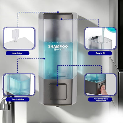 Pollock Shampoo and Conditioner Dispenser,Black 3 Chamber * 500ML | Shower Soap Dispenser Wall Mounted, Body Wash Dispenser No Drill,Refillable Shower Dispenser for Bathroom,Hotel,Public Place