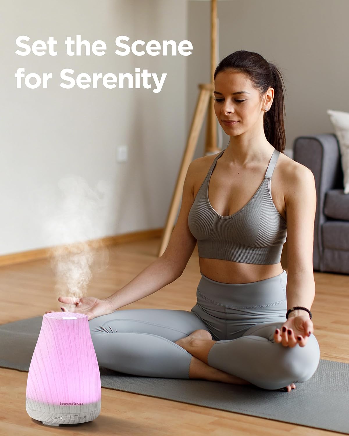 InnoGear Essential Oil Diffuser, Ultrasonic Diffusers for Home Aromatherapy Humidifier for Bedroom Room 7 Colors LED 2 Mist Mode Auto Off, Basic White
