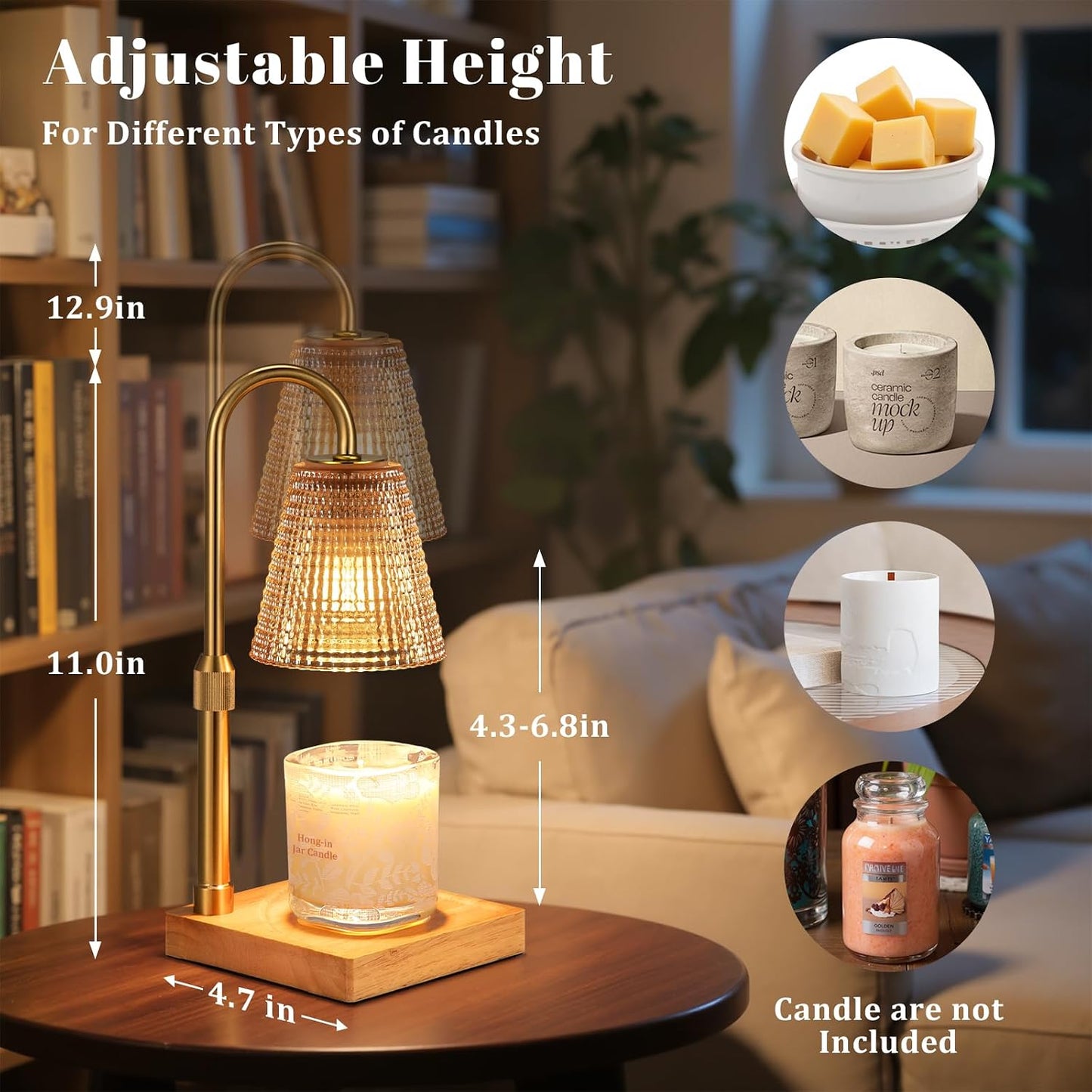 Hong-in Candle Warmer Lamp with Timer, House Warming Gifts New Home Decor | Dimmable & Adjustable Height, Electric Wax Warmer for Scented Wax Jar Candles,Gifts for Women Mom Sister
