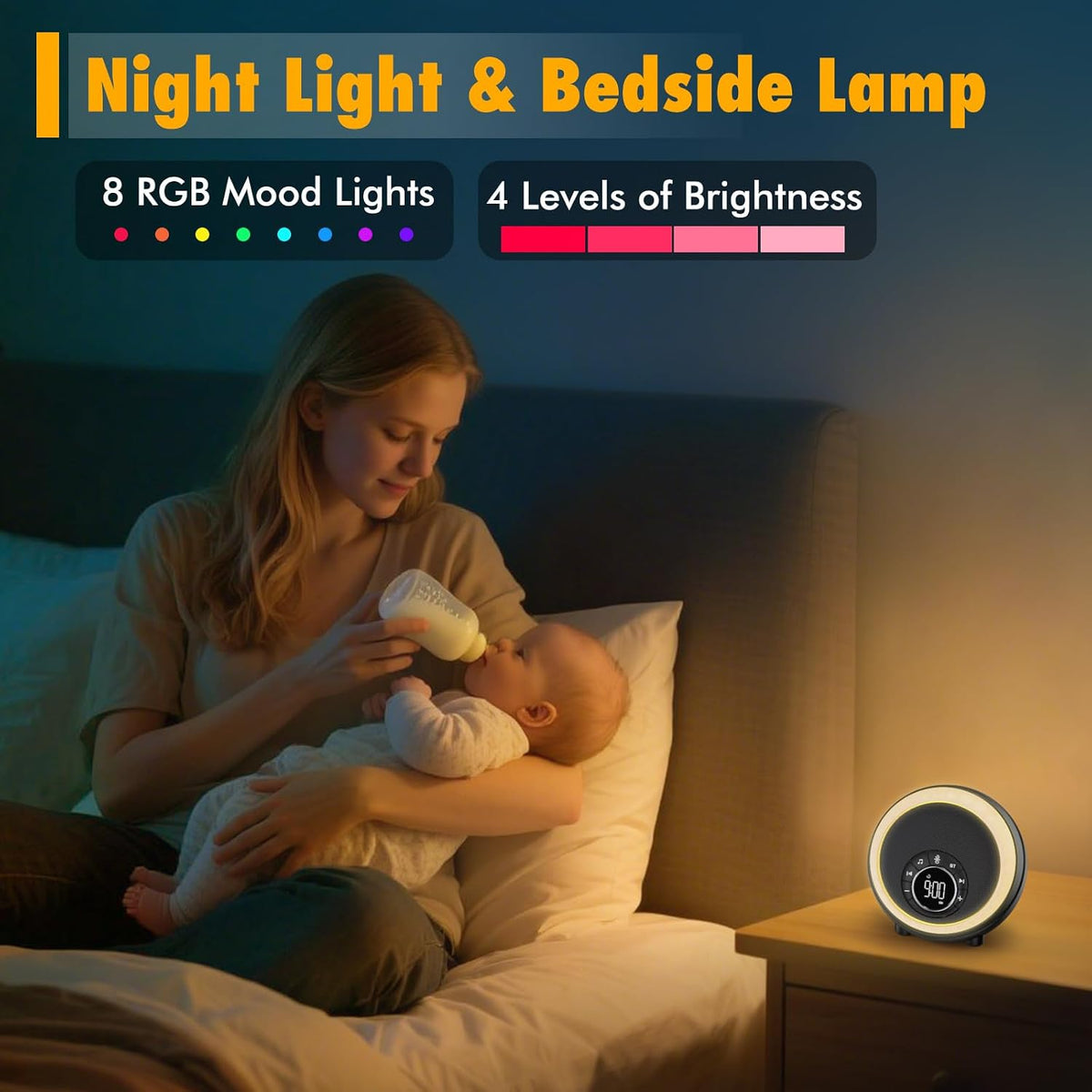 Nightlight Bluetooth Speaker Alarm Clock, Portable White Noise Machine