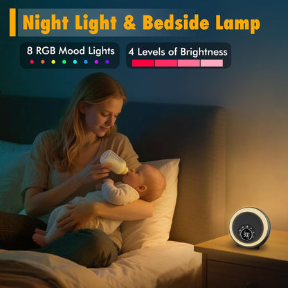 Nightlight Bluetooth Speaker Alarm Clock, Portable White Noise Machine