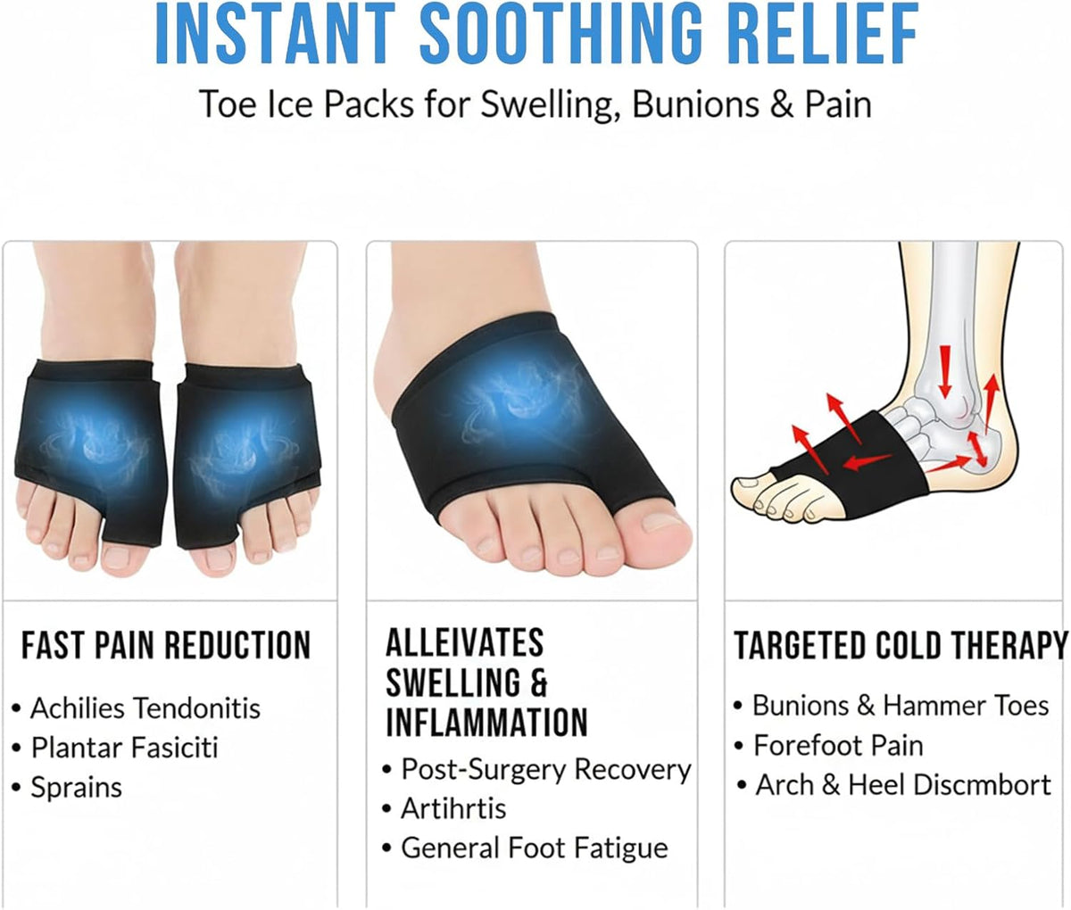 2PCS Forefoot Toe Ice Pack, Toe Ice Pad, Foot Ice Pack, Soft Forefoot Ice Packs, Reusable Ice Packs, Reusable Ice Pad Wrap for Foot, Toe, Finger Cold Therapy, Bunion Relief, Swelling (L)