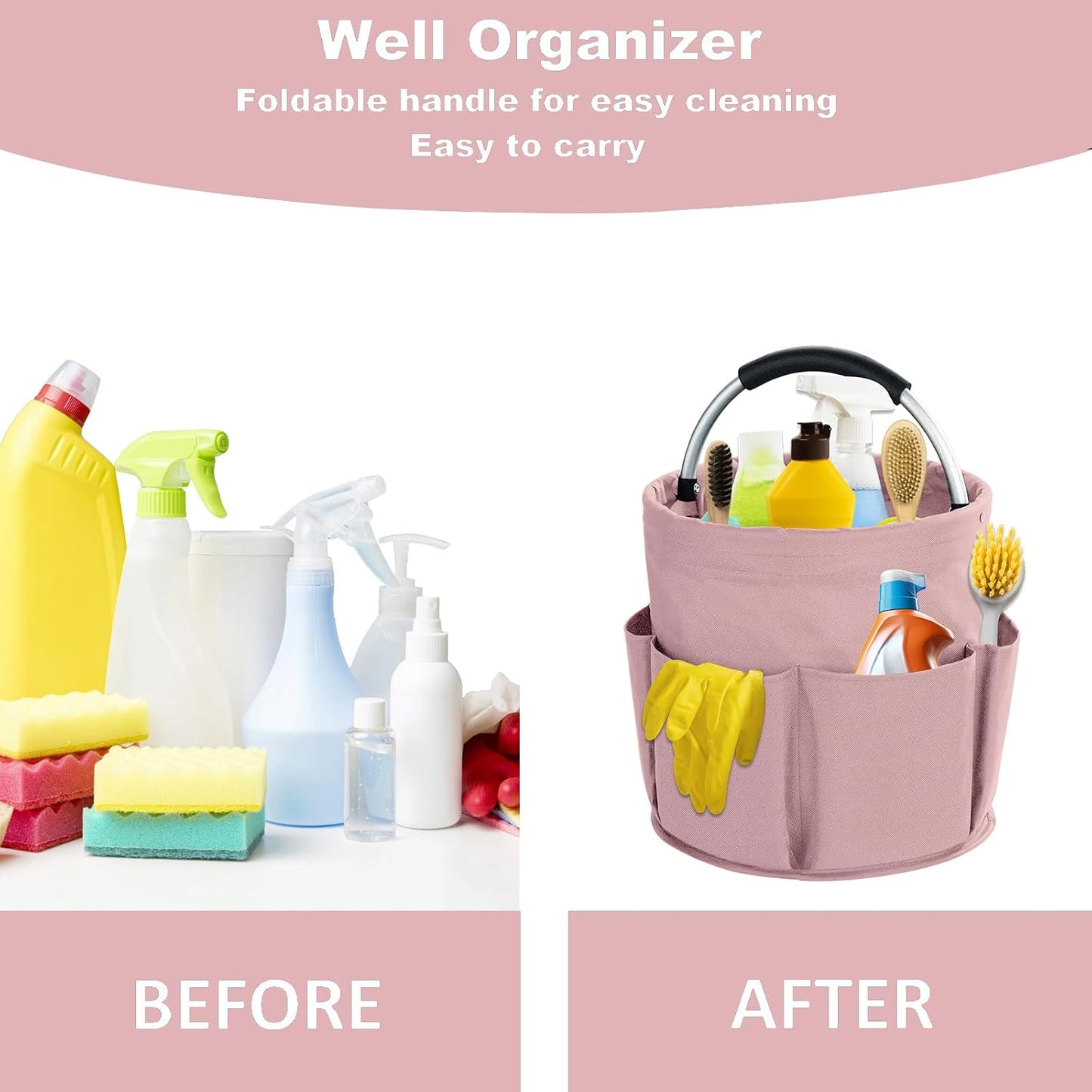 17L Cleaning Caddy with Handle, Cleaning Supplies Organizer, Foldable Storage Basket, Cleaning Supply Caddy, Portable Multi Cleaning Bucket Bag for Home, Garden (Blue)