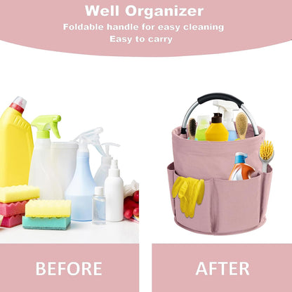 17L Cleaning Caddy with Handle, Cleaning Supplies Organizer, Foldable Storage Basket, Cleaning Supply Caddy, Portable Multi Cleaning Bucket Bag for Home, Garden (Blue)