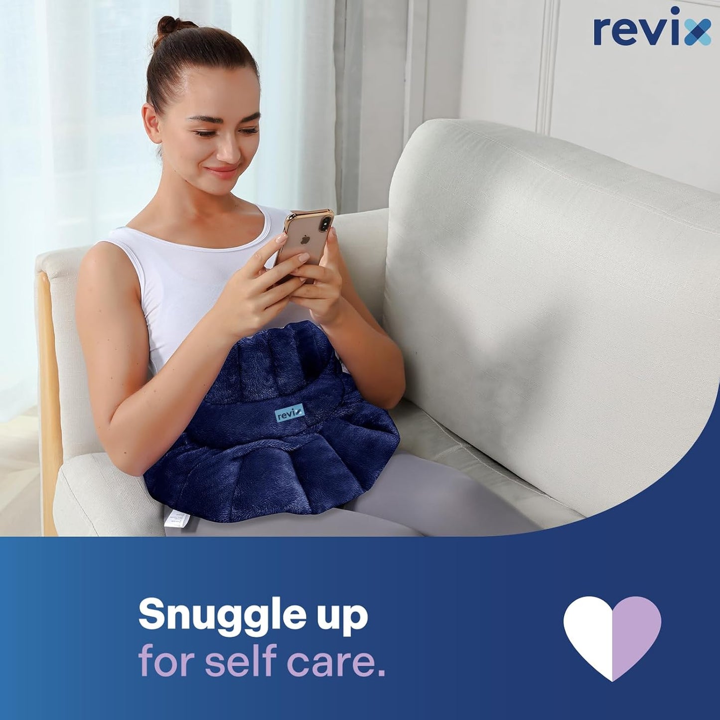 REVIX Microwavable Heating Pad for Neck Shoulders and Back, Microwave Heated Neck Wrap with Moist Heat, Light-Gray