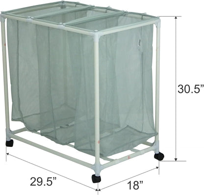 Rolling laundry sorter cart 3 Bag Rolling Laundry Sorter Cart with Removable Mesh Bags, Rust-Proof PVC Frame Laundry Hamper on Casters
