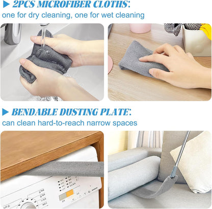 Retractable Gap Dust Cleaner with 15-98 Inch Extension Pole, Flat Duster for Under Appliances and Furniture, Includes 2 Washable Microfiber Pads for High Ceilings and Hard to Reach Spaces