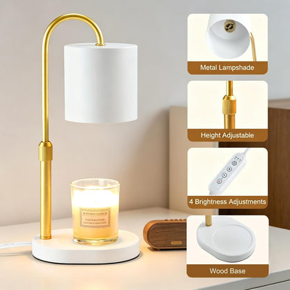 Dreamholder Electric Candle Warmer Lamp with Timer, Dimmable Candle Lamp with Adjustable Height, Wax Melter for Jar Candles Wood Base Floral Home Decor Gifts for Women Mom, Silver Glass