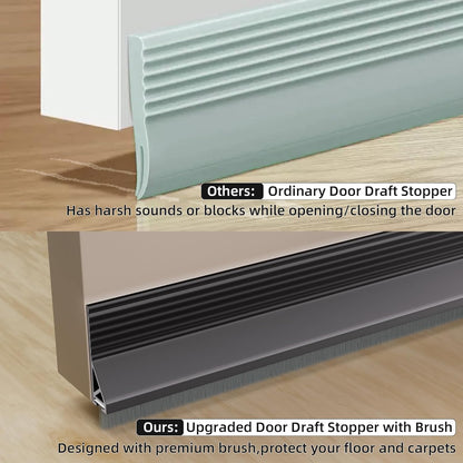 Esufeir 39” Under Door Draft Stopper with Brush,Black | Bottom of Door Sweeps for Exterior & Interior,Gap Filler Sound Blocker Seal Strip,Draft Guard Dust Stopper