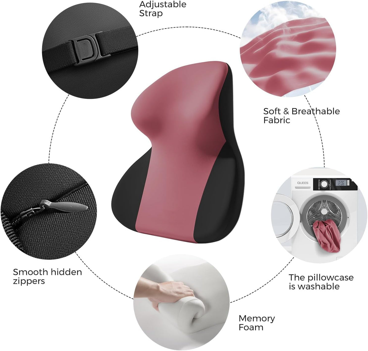 BEBAS Car Headrest Pillow, Ergonomic Neck Pillow with Memory Foam, Black