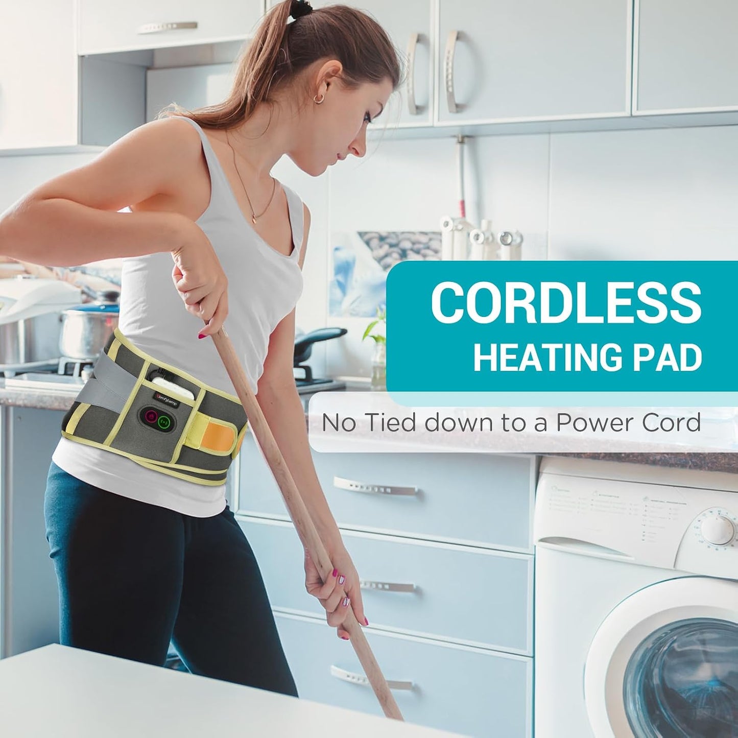 Comfytemp Cordless Heating Pad with Massager for Back, Gifts for Women Men | FSA Eligible HSA, Portable Lower Back Massager, Rechargeable Wireless Electric, Birthday Mom Dad Seniors 3 Heat 30mins, Grey