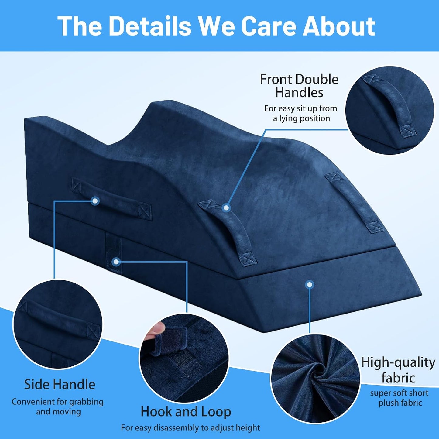 TranquilRelax Leg Elevation Pillow for After Surgery, Wedge Pillow, Grey | Single-leg design, adjustable height, U-shaped cradle, supportive memory foam, washable cover, leg elevation for swelling