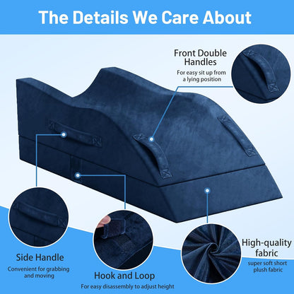 TranquilRelax Leg Elevation Pillow for After Surgery, Wedge Pillow, Grey | Single-leg design, adjustable height, U-shaped cradle, supportive memory foam, washable cover, leg elevation for swelling