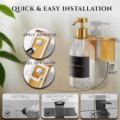 Shower Shampoo Dispenser Wall Mounted – 3 Refillable 16.9 oz Clear Bottles with Stainless Steel Pumps & No-Drill Adhesive Holders – Soap Dispenser Set for Bathroom (3 X Clear/Silver)