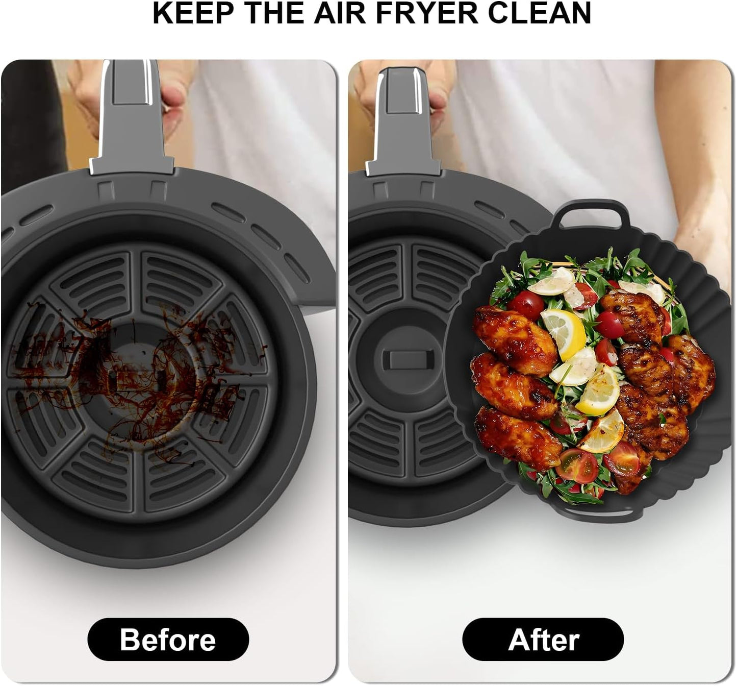 Silicone Air Fryer Liners 2 Pack, Reusable Liners Compatible for Ninja Foodi DZ201, DZ401, DZ550, COSORI, Chefman, Instant Air Fryer, and 6-in-1 8-10QT Air Fryer Baskets