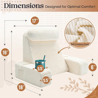 Reading Pillow/Backrest Pillow with Arms, Cup Holder & Phone Pocket