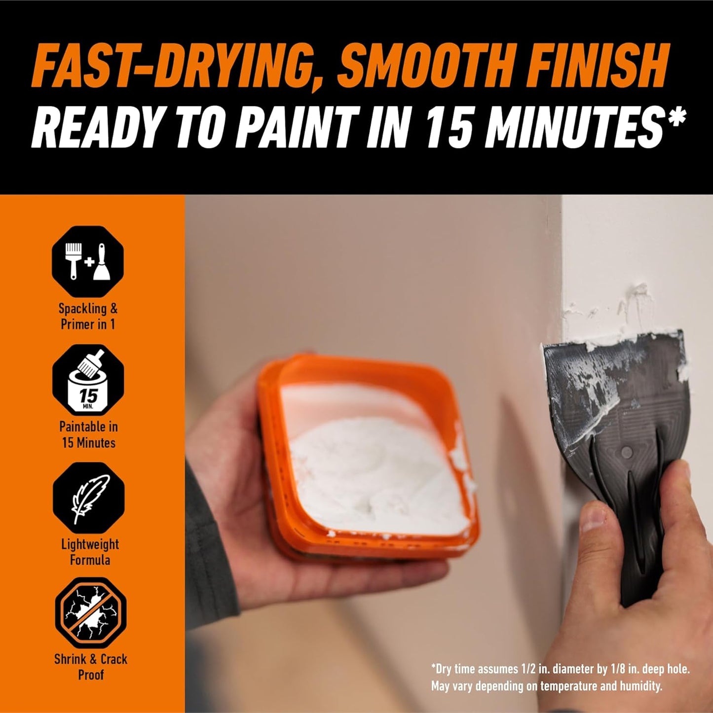 GORILLA Wall Repair Kit, Heavy Duty Spackling, 8 fl oz Tub, 4 in Patch | Includes 3 in Putty Knife, Sanding Block, Lightweight Drywall Filler, Strong Repairs for Walls and Ceilings