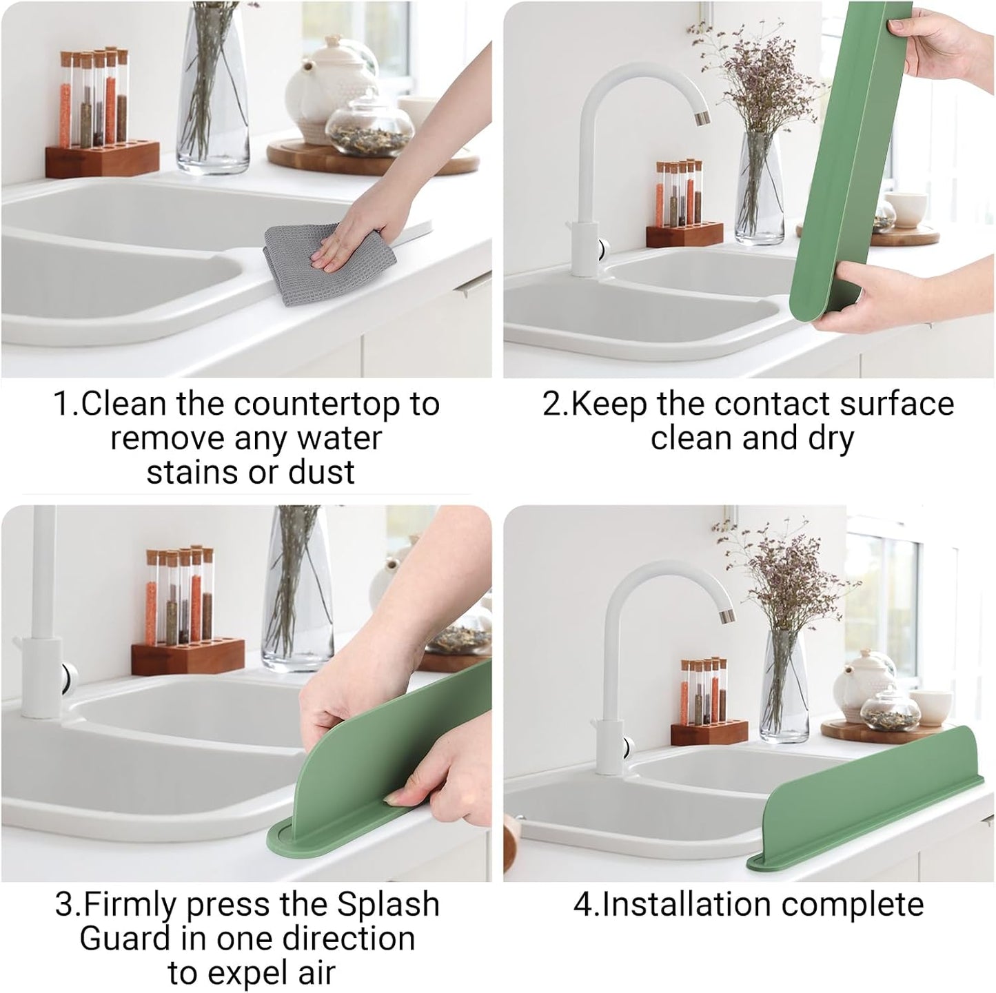 19.3 inch Silicone Sink Splash Guard, Splash Guard for Kitchen Sink Area, Backsplash Protector for Kitchen Countertop & Bathroom Bathtub with Non-Slip Strong Suction, White