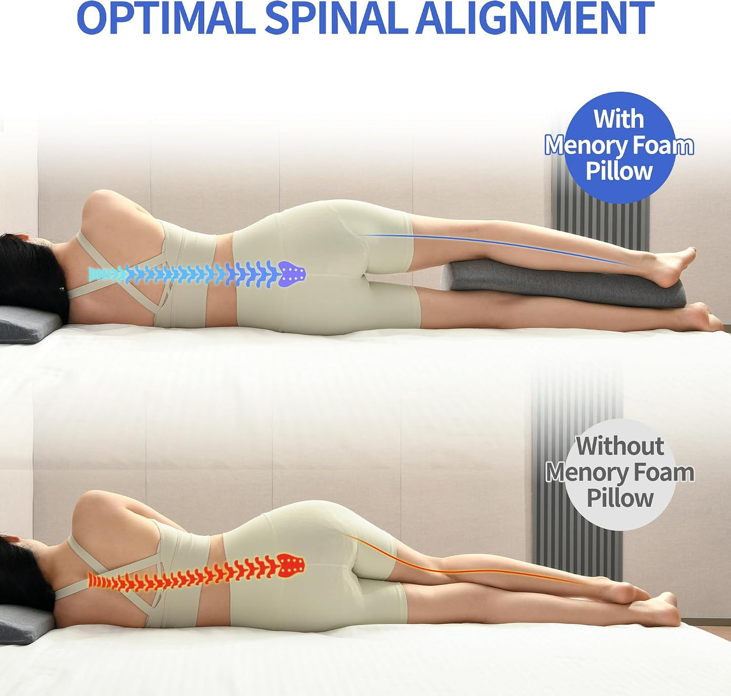 Knee Pillow for Back Sleeping, Gel Memory Foam Leg Pillow for Back Pain, Under Leg Support for Sleeping, Half Moon Bolster Pillow