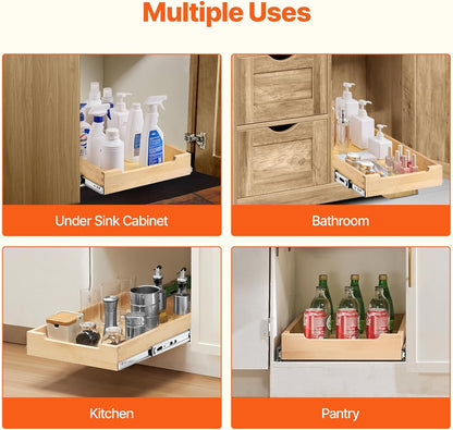 VEVOR Pull Out Cabinet Organizer, 14"W x 21"D Cabinet Drawer, Soft Close Slide out Shelf, Heavy-Duty Sliding Wood Drawer, Bottom Mount Size（14.5"W x 23"D）and Side Mount Size（15"W x 23"D） | Heavy-Duty Sliding Shelf with Bottom or Side Mounting for