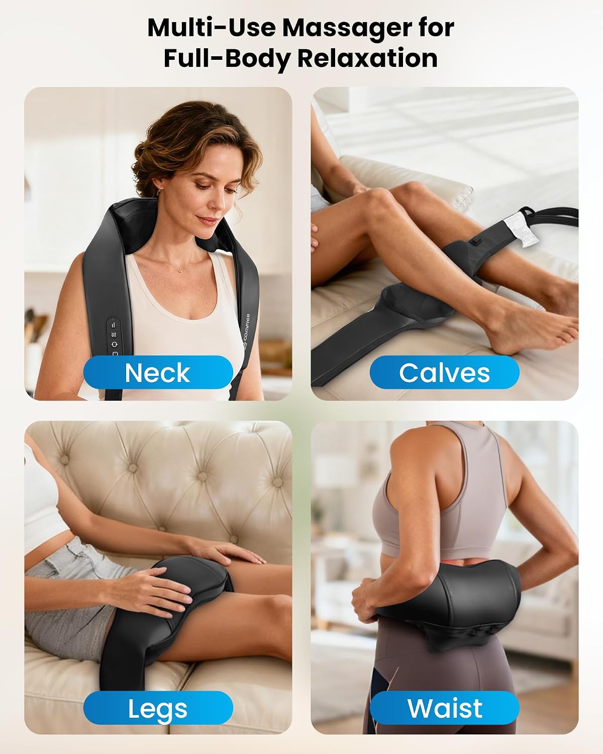 COMFIER Shiatsu Neck and Shoulder Massager with Heat,White Elephant Gifts for Adults,4D Deep Kneading Massage Pillow with Heat, Back Massager, Pillow Massage,Jet Black