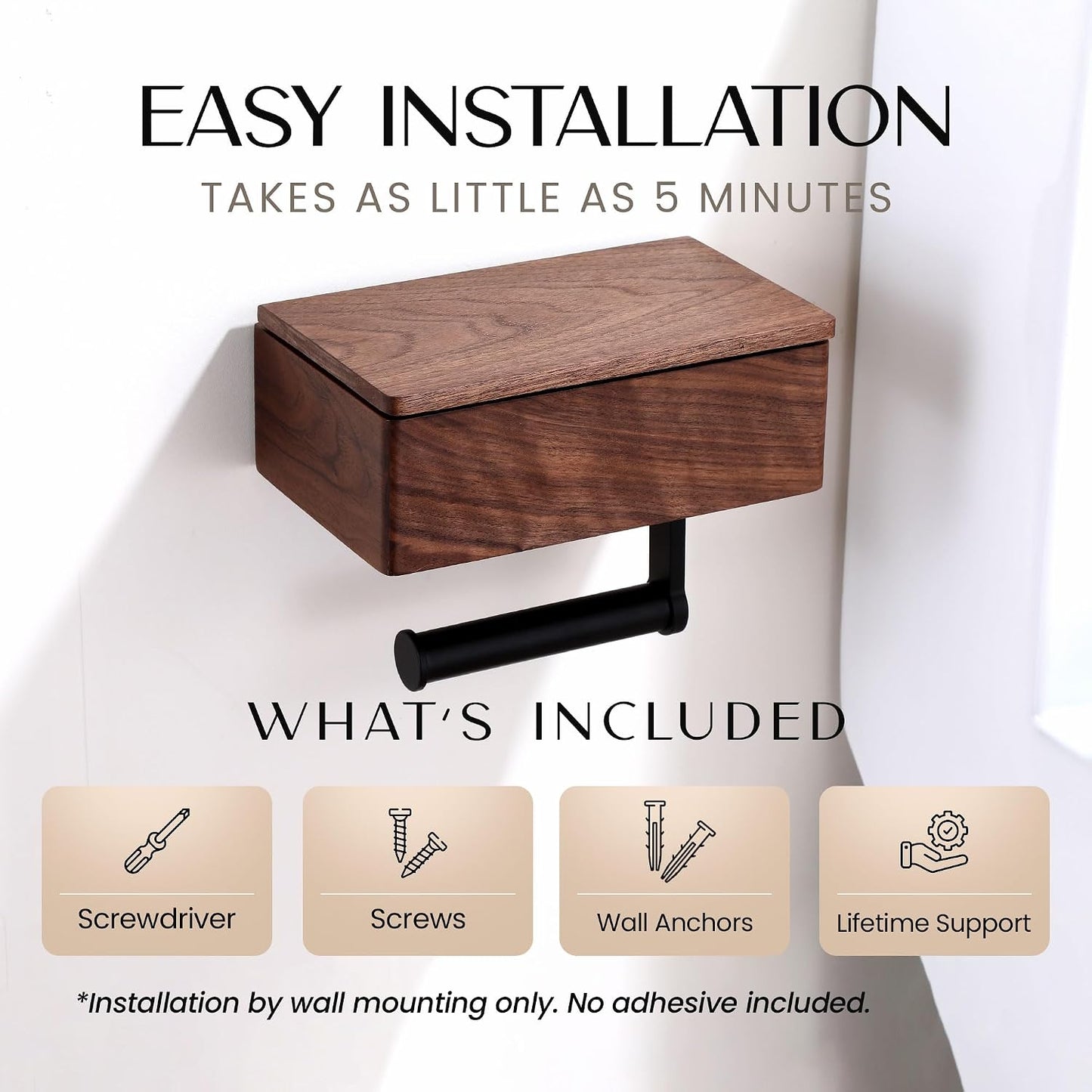 Day Moon™ - Toilet Paper Holder with Shelf - Modern Roll Holder for Bathroom - 1 Pack - Wall Mount - with Storage, Gold