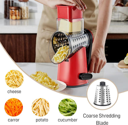 Weltonhm 4 in 1 Large Rotary Cheese Grater Hand Crank (black, 3 Graters) | Cheese Shredder Rotary and Slicer with 4 Stainless Steel Blades for Vegetables, Veggie and Cheese, Stronger Suction Base