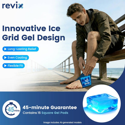 REVIX Ankle Ice Pack Wraps for Plantar Fasciitis Relief, 45-Min Coldness | Gel Cold Compress Wrap for Feet Pain Relief, Reusable Ice Pack for Foot with Ice Grid Design for Achilles Tendonitis, 2 Packs