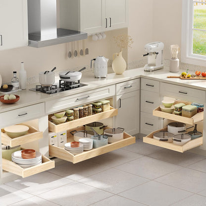 LOVMOR Single Pull Out Cabinet Organizer 28½”W x 21”D, Soft Close Slide Out Drawer Storage Shelves for Kitchen, Wood Cabinet Shelf Pull-Out Organizer Storage for Base Cabinets