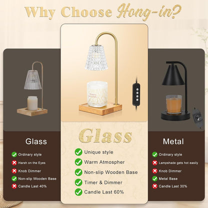 Hong-in Candle Warmer Lamp with Timer, House Warming Gifts New Home Decor | Dimmable & Adjustable Height, Electric Wax Warmer for Scented Wax Jar Candles,Gifts for Women Mom Sister