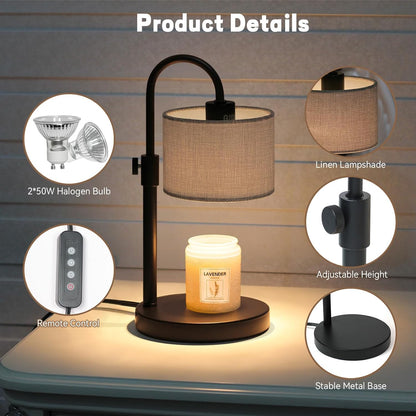 FINCMY Candle Warmer Lamp with Timer, Adjustable Height Candle Wax Warmer Candle Lamp Warmer for Jar Candles, Home Decor House Warming Gifts Compatible with Various Candles (Linen)