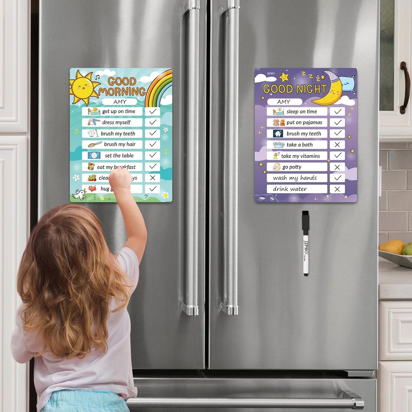 JJPRO Bedtime/Morning Routine Chart - Magnetic Daily Schedule Board for Kids - Outer Space