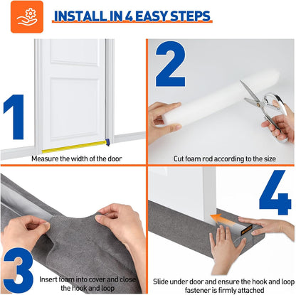 MAGZO Under Door Draft Stopper, 36 Inch Adjustable Door Gap Filler, Gray | Dual-Sided Soundproof Door Sweep for Blocking Noise Cold Air, Smoke, Dust & Light – Easy Install, Energy Saving, Washable