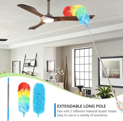 4PCS Microfiber Duster Kit, 3 in 1 Microfiber Dusters Retractable Gap Dust Cleaner and Chenille Duster with 83 inches Extra Long Extension Pole for Cleaning Ceiling Fan, High Ceiling