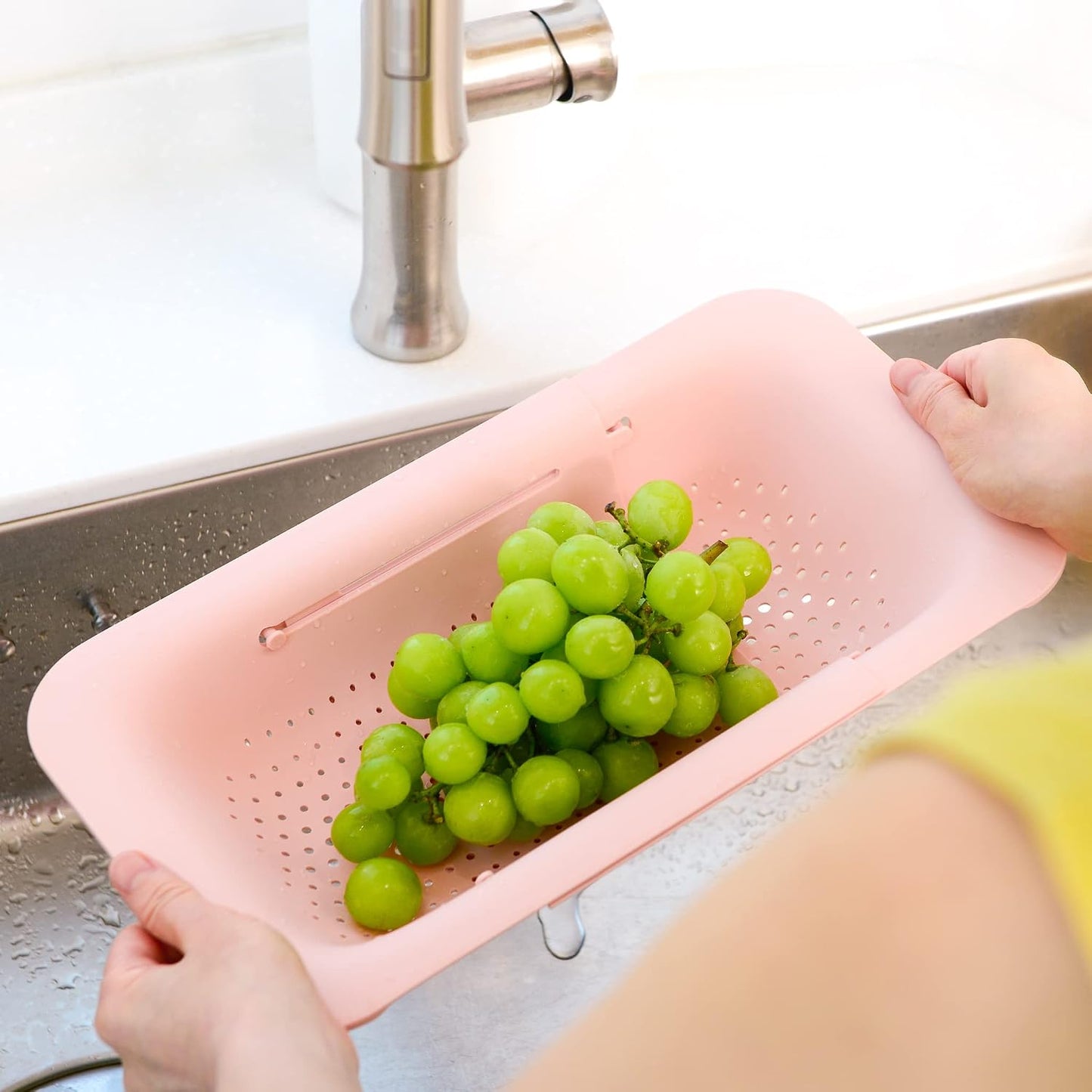 Blue Ginkgo Over Sink Colander, Extendable Kitchen Strainer, Grey | Fits Most Sinks. Rinse, Drain and Dry with Ease.