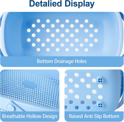 JiatuA Plastic Storage Basket with Handle Portable Shower Caddy Tote Organizer Basket Bin for Bathroom Kitchen Dorm Room Bedroom, Green | Sturdy Drainage Large Capacity Organizer Basket with Silicone Handles for Bathroom Kitchen Bedroom College Dorm