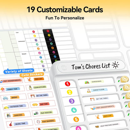 Chore Chart for Kids with Timer, 21 PCS Checklist Magnetic Schedule Board, ADHD Tools with 99-Min Countup/Down Visual Timer, Bedtime/Morning/Daily Routine Chart Dry Erase to Do List with Slider(White)