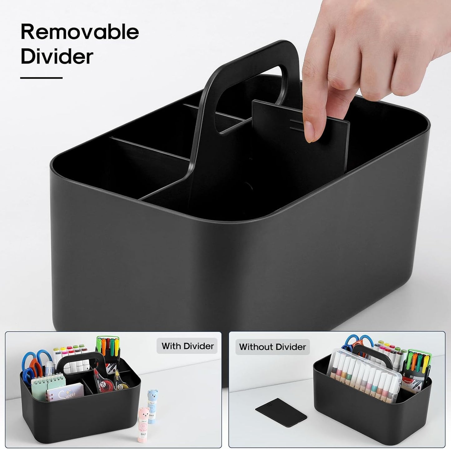Multiuse Caddy Organizer with Handle, Portable Divided Plastic Tote Bin - Art Craft, Stationary Pen Marker Crayons, Makeup Hair Supplies Storage - Bathroom, Classroom, Dorm, Office, Desk Holder - Grey