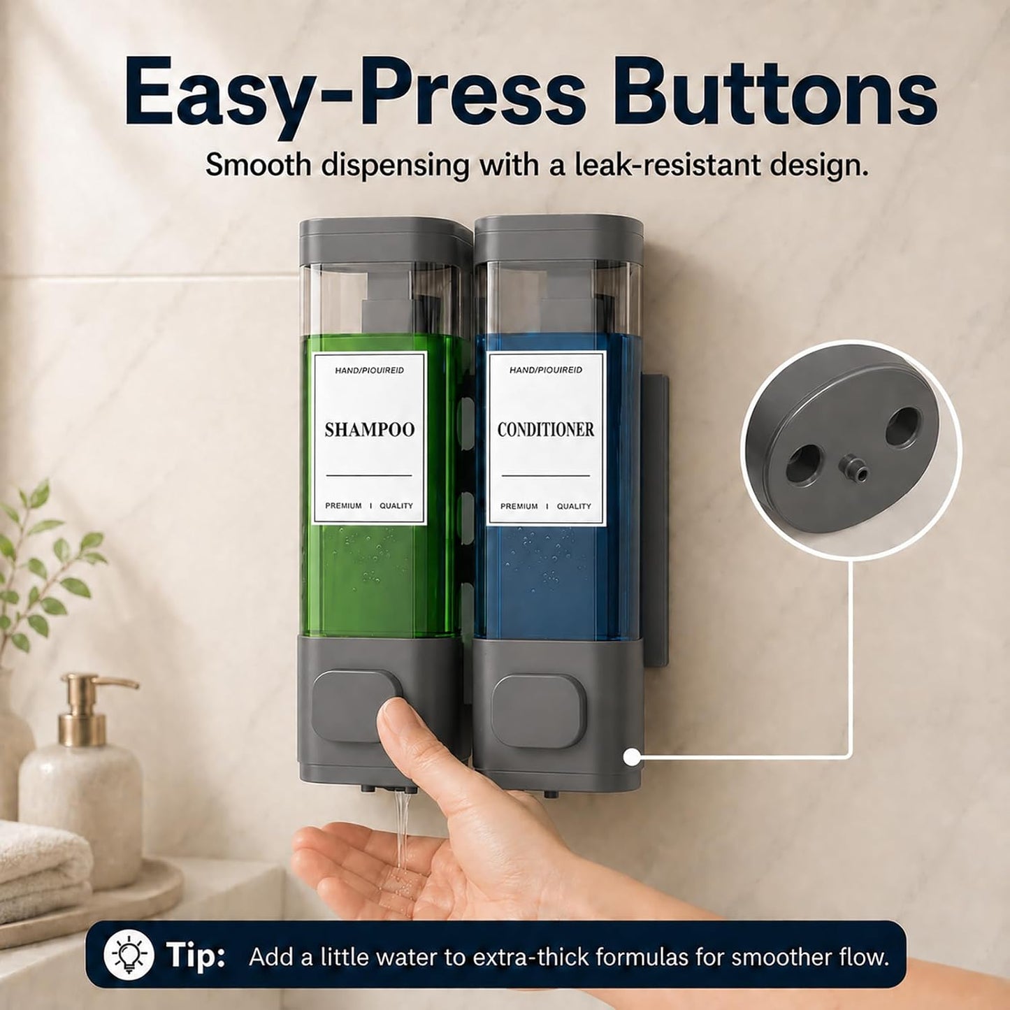 Shampoo and Conditioner Dispenser – Wall-Mounted Shower Soap Dispenser, No-Drill Installation, Lockable, 900 ml Capacity,for Bathroom & Hotel or Airbnb (Black, 3-Pack)